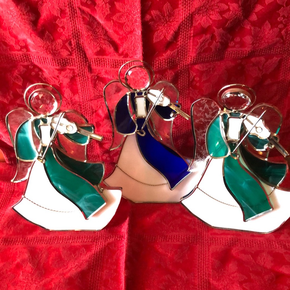 Set of three Roth Childs stain glass Angels
